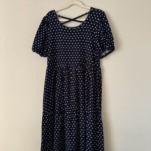 Banana Republic- Blue White Polka Dot long sleeved Dress with Waist Strap XS